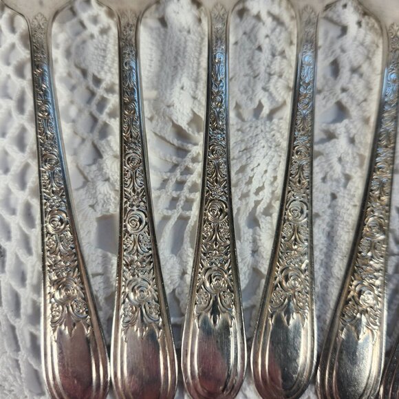 Wallace Brothers Salad Fork Silver Plated Dessert Cake Fork Lot of 10 Art Deco - Picture 4 of 6